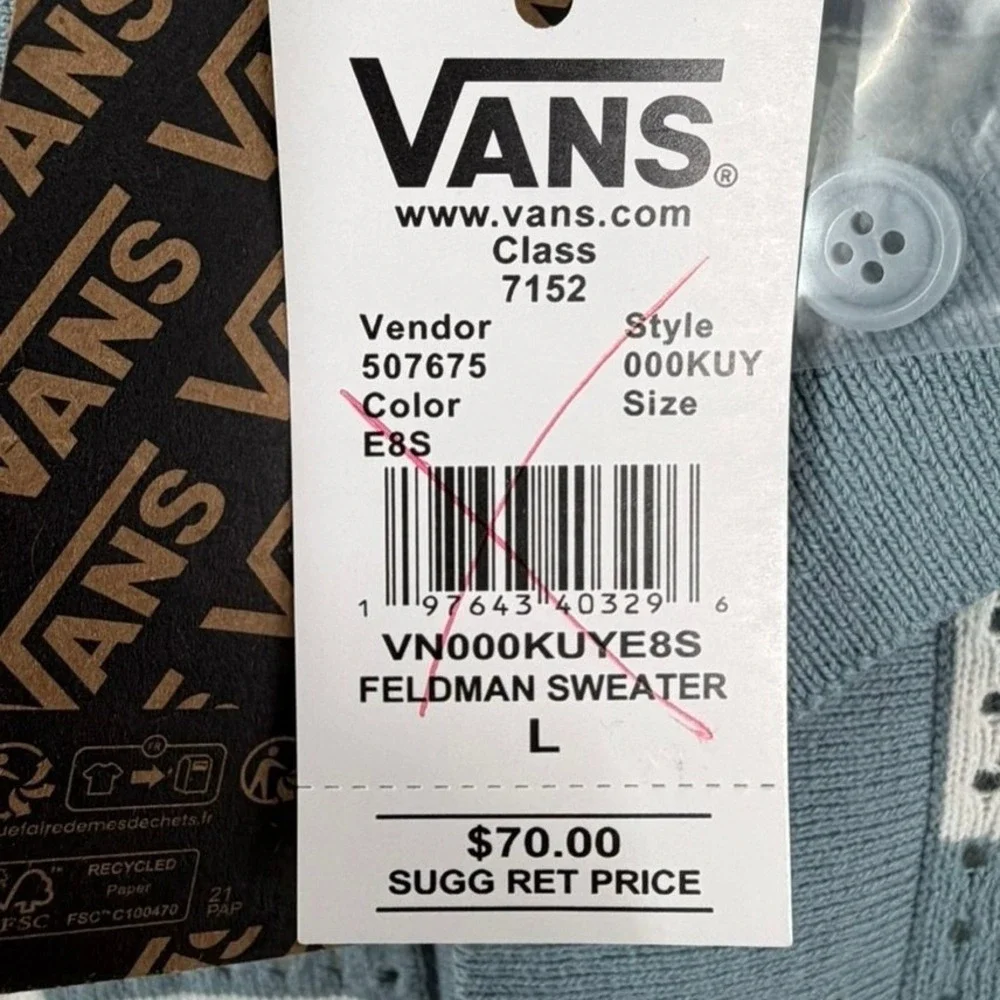 Vans Feldman Sweater Shirt Polo Mens Large Blue White Striped Open Knit NWT